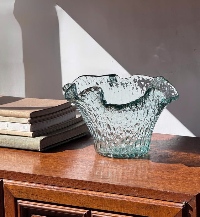 Murero Italy Recycled Green Glass Handkerchief Bowl Vase