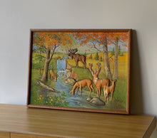 Load image into Gallery viewer, Vintage Woodland Fabric Art Framed Stitched Needlepoint