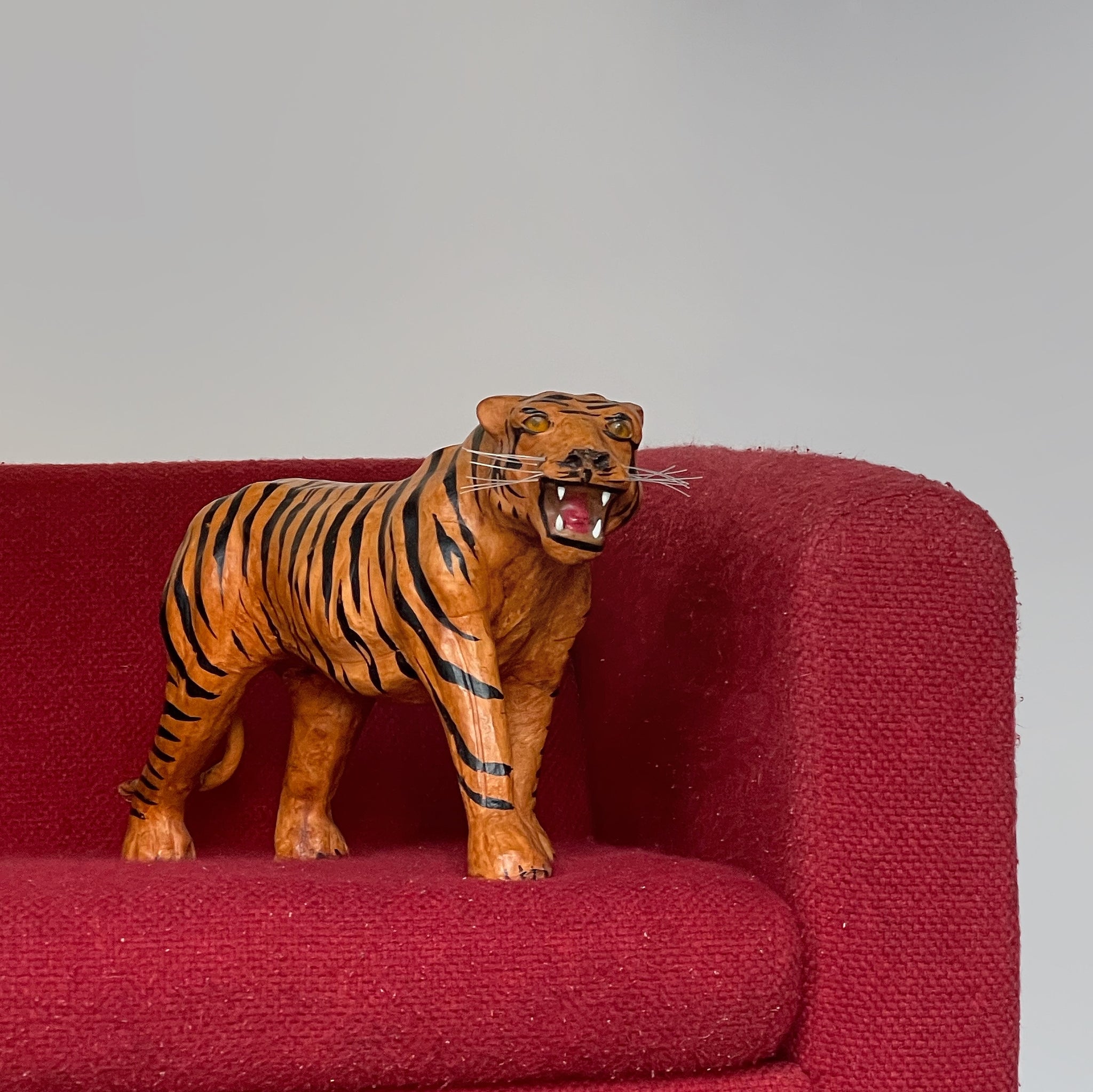 1960's Leather Wrapped Tiger Sculpture