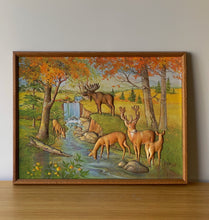 Load image into Gallery viewer, Vintage Woodland Fabric Art Framed Stitched Needlepoint