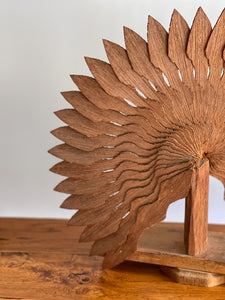 Vintage Handmade Wooden Fan Art